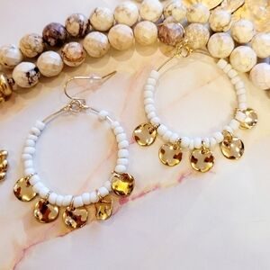 SHELL & GOLD DISC HOOP EARRINGS